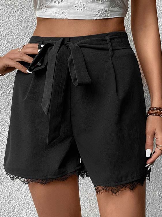 Bowknot Black Regular Drawastring High Waisted Shorts