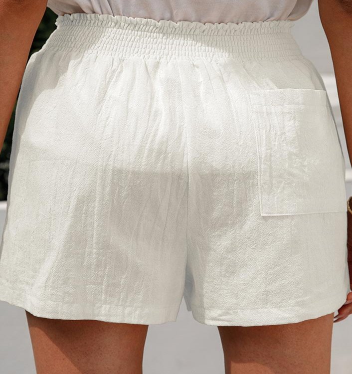 Pocket White Regular Elastic Waist High Waisted Shorts