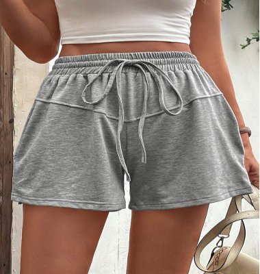 Stretch Drawstring Grey High Waisted Shorts