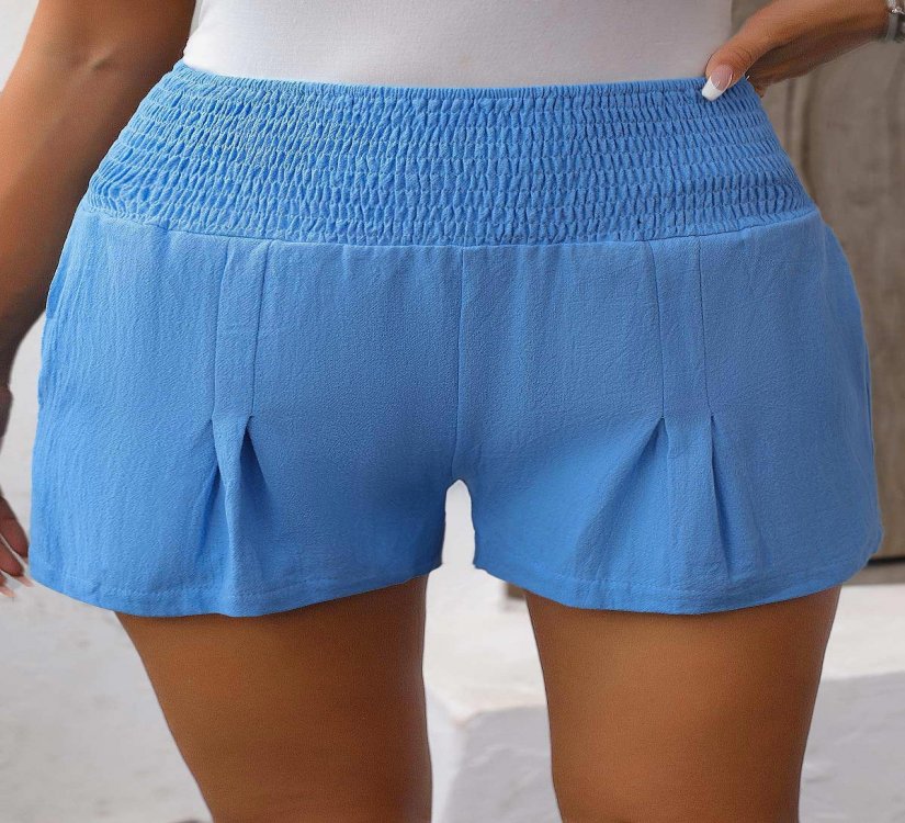 Smocked Sky Blue Regular Elastic Waist Shorts