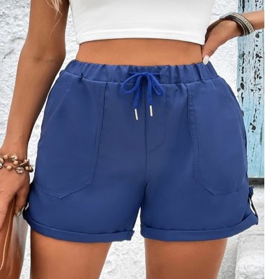 Pocket Navy Drawastring High Waisted Shorts