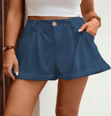 Pocket Blue Button Fly High Waisted Shorts