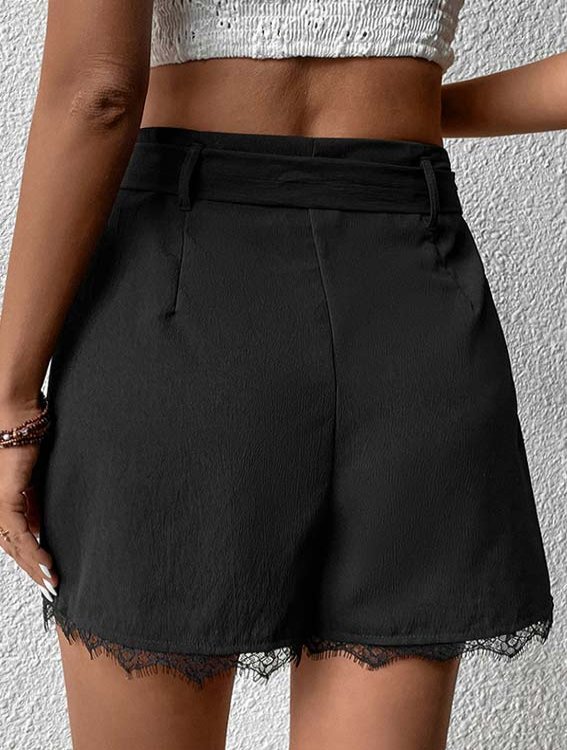 Bowknot Black Regular Drawastring High Waisted Shorts